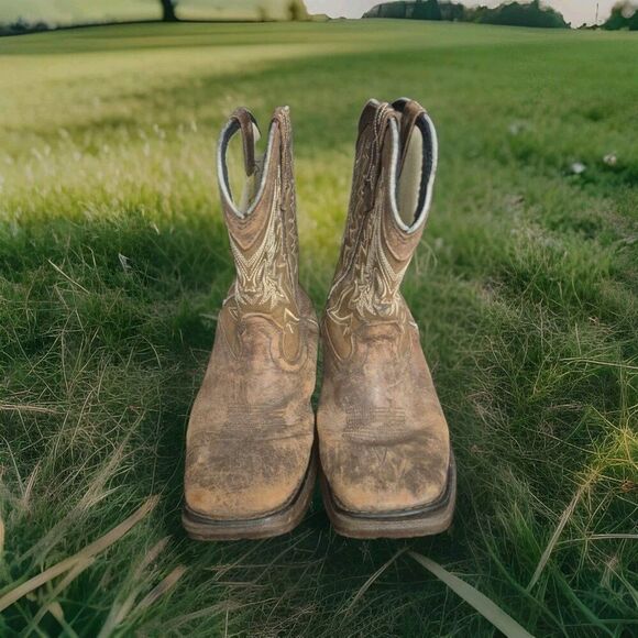 DURANGO KIDS BROWN LEATHER WESTERN COWBOY BOOTS  BIG KIDS SIZE 2.5M - Picture 2 of 6
